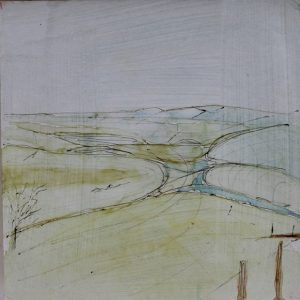 On top of the world – water colour and pen 24cm x 24cm framed