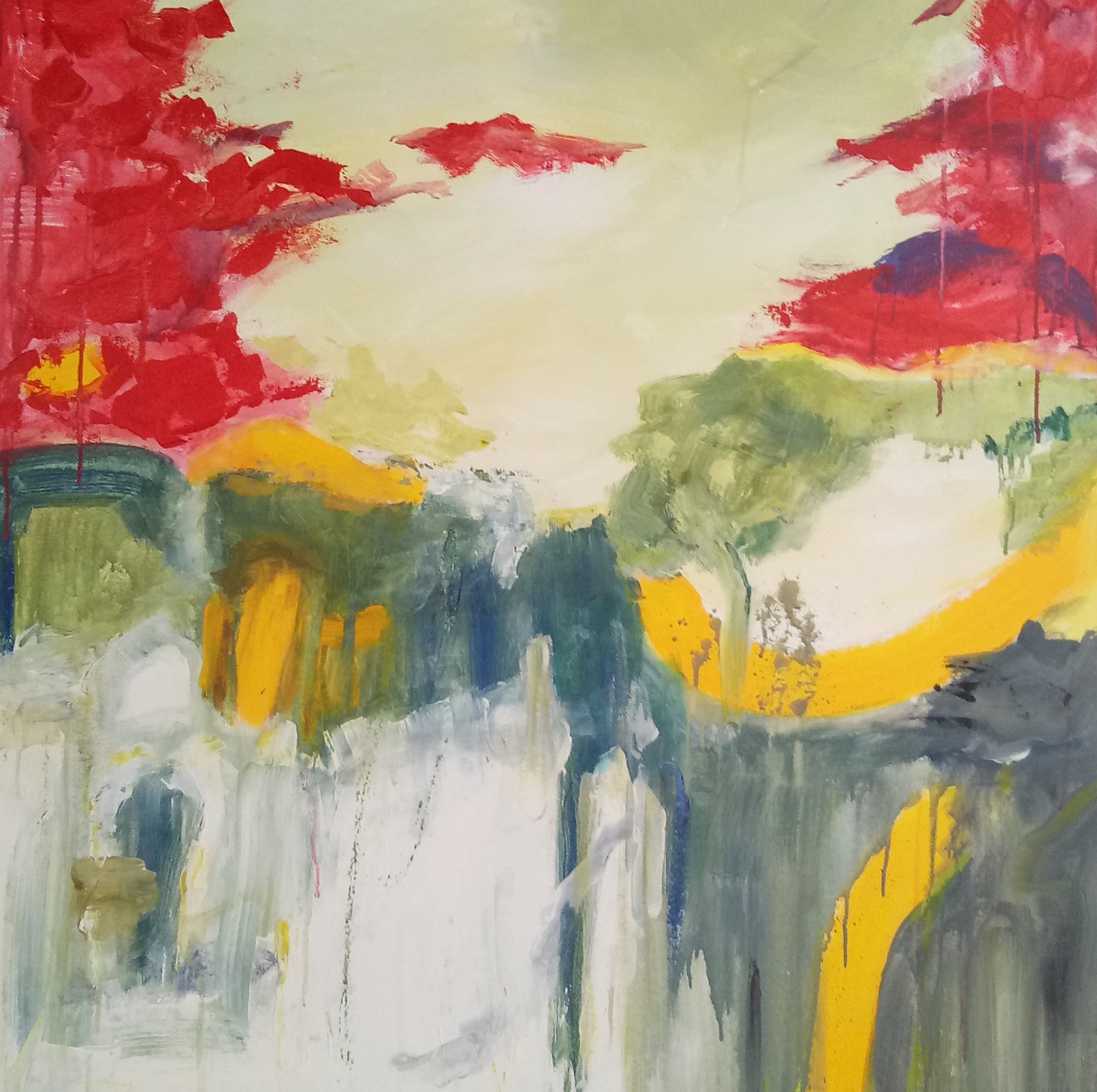 Summer sunset on the downs – mixed media on canvas